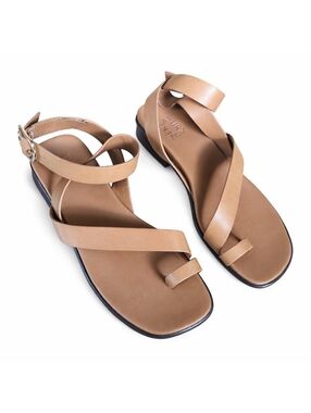Naturalizer Birch Tan Leather Toe Ring Sandals Ankle Strap Flat 8